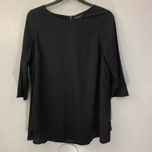 Lane Bryant Women 16 Black Woven Tunic Zip Back 3/4 Sleeve Blouse Plus Size